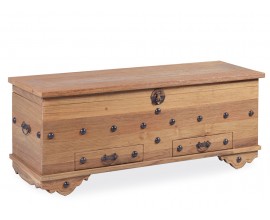 Masivní koloniální truhlice Arjun se dvěma šuplíky ve světle hnědé barvě teakového dřeva 120 cm