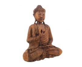 Stylová dekorace Buddha v etno stylu z masivního suarového dřeva v hnědé barvě s orientálním nádechem