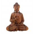 Stylová etno dekorace Buddha z masivního dřeva v hnědé barvě s orientálním nádechem 50 cm