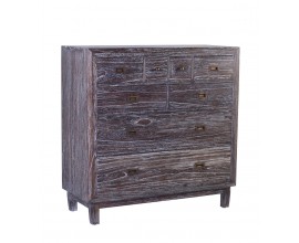 Luxusní vintage masivní komoda Sindoro z masivního dřeva mindi v hnědé barvě s osmi zásuvkami s kovovými úchyty s efektem vymytého nátěru