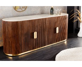 Luxusní art deco oválný čtyřdveřový příborník Gatsby z mangového dřeva s mramorovou vrchní deskou hnědá bílá 180 cm
