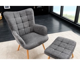 Moderní škandinávske kreslo Skandinávie so sivým melirovaným poťahom s ozdobným přešíváním do štvorca 98 cm