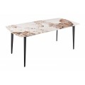 Designový jídelní stůl Tazer s deskou s mramorovým vizuálem v přírodní barvě se čtyřmi černými úzkými nožičkami 180 cm