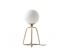 Luxusní art deco bílo zlatá noční lampa Lunaria s kulovitým stínítkem z tónovaného skla a minimalistickou ocelovou konstrukcí