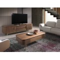 Luxusn&iacute; art deco TV stolek Vita Naturale z hněd&eacute;ho ořechov&eacute;ho dřeva se zlat&yacute;mi detaily se dvěma skř&iacute;ňkami a z&aacute;suvkami 220 cm