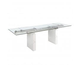Luxusní skleněný rozkládací obdélníkový jídelní stůl Forma Moderna s bílým mramorovým nohama 180 - 220 - 260 cm