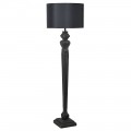 Designová vintage černá stojací lampa Samir s oválným textilním stínítkem a vyřezávanou vysokou úzkou nohou s vyřezávaným motivem andělských křídel