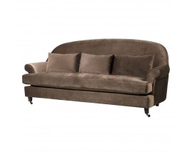 Art deco stylová třímístná sedačka na kolečkách Taupe v hnědé barvě se sametovým potahem s klasickým a retro nádechem