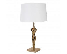 Designová stolní lampa Silhouette ve stylu art deco se zlatým podstavcem ve tvaru postavy s bílým lněným stínidlem 80 cm