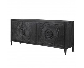 Luxusní artdeco příborník Onyx obdélníkového tvaru z masivního černého dřeva se čtyřmi dvířky s kruhovými ornamenty 210 cm