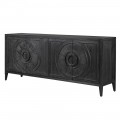 Luxusní artdeco příborník Onyx obdélníkového tvaru z masivního černého dřeva se čtyřmi dvířky s kruhovými ornamenty 210 cm