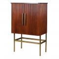Luxusní barová skříňka Peena ve stylu art deco s hnědým koženým čalouněním a černým koženým interiérem s nohami z nerezové oceli v barvě bronzu