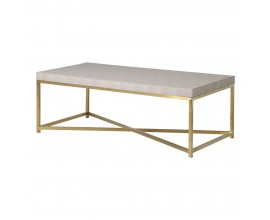 Stylový glamour konferenční stolek se zlatými nožičkami a koženou deskou v béžové barvě s art deco nádechem 60 cm
