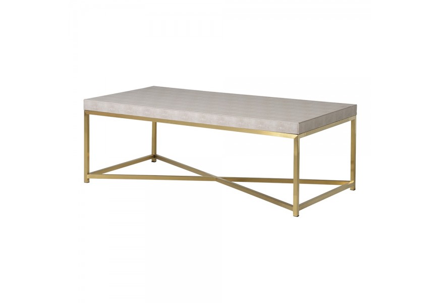 Stylový glamour konferenční stolek se zlatými nožičkami a koženou deskou v béžové barvě s art deco nádechem 60 cm