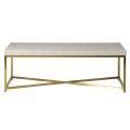 Stylový glamour konferenční stolek se zlatými nožičkami a koženou deskou v béžové barvě s art deco nádechem 60 cm