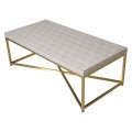 Stylový glamour konferenční stolek se zlatými nožičkami a koženou deskou v béžové barvě s art deco nádechem 60 cm