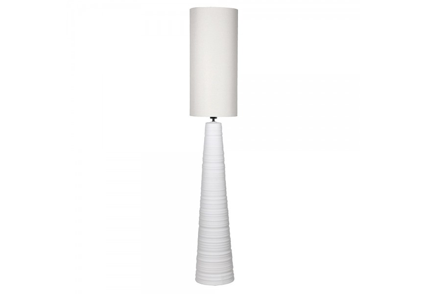 Moderní vysoká keramická stojací lampa Lory se vzory as válcovým bílým lněným stínítkem