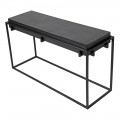 Designový industriální černý příruční stolek Black Iron s tlustou obdélníkovou vrchní deskou s výraznou strukturou 104 cm