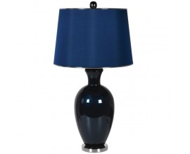 Stylová keramická glamour stolní lampa Bimo s černou oblou nohou a modrým textilním stínítkem