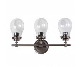 Designová industriální lampa Tirin se třemi žárovkami v tmavě šedé barvě s kovovou konstrukcí na zeď