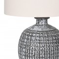 Designová vintage keramická stolní lampa Melania s šedou oblou nohou a válcovým béžovým stínítkem 65 cm