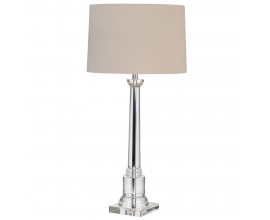 Designová noční krystalová velká lampa Crysty s válcovou nohou a čtvercovou podstavou s válcovým lněným béžovým stínítkem