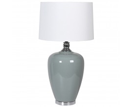 Designová keramická stolní lampa Jasmin v jemné modré barvě s válcovým lněným bílým stínítkem 75 cm