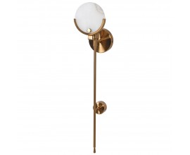 Stylová art deco mramorová nástěnná lampa Mista s kulatým stínítkem z bílého mramoru s šedými žilkami a bronzovou konstrukcí