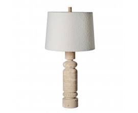 Stylová moderní designová stolní lampa Silen s mramorovou oblou nohou s krémovým boucle stínítkem ze lnu ve válcovém tvaru