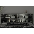 Art deco čtyřdveřový obdélníkový příborník Asel z akáciového dřeva v černé barvě s dvířky s designem kamene 175 cm