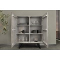 Designová art deco masivní dvoudveřová barová skříňka Viento v šedé barvě s černými kovovými nožičkami 120 cm