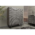 Designová art deco masivní dvoudveřová barová skříňka Viento v šedé barvě s černými kovovými nožičkami 120 cm