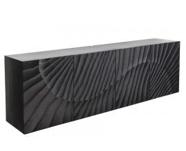 Stylový čtyřdvířkový černý art deco tv stolek Cumbria s 3D vzorem a dvěma poličkami 180 cm