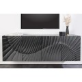 Stylový čtyřdvířkový černý masivní art deco tv stolek Cumbria s 3D vzorem a dvěma poličkami 180 cm