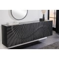 Stylový čtyřdvířkový černý masivní art deco tv stolek Cumbria s 3D vzorem a dvěma poličkami 180 cm