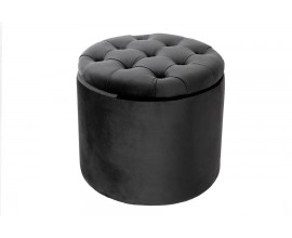 Designová kulatá glamour tmavě šedá taburetka Modern Barock se sametovým čalouněním a prošíváním s knoflíky s úložným prostorem