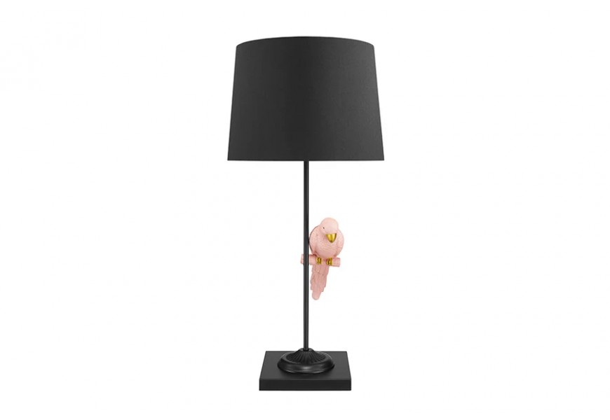 Designová stolní lampa Parrot s dekorativním doplňkem v podobě růžového papouška se čtvercovou podstavou