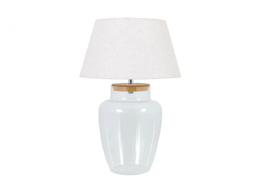 Stylová skleněná stolní lampa Clasico s průsvitnou nohou sloužící jako nádoba s uzávěrem v podobě kuželového stínítka v bílé barvě