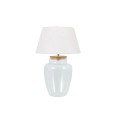 Stylová skleněná stolní lampa Clasico s průsvitnou nohou sloužící jako nádoba s uzávěrem v podobě kuželového stínítka v bílé barvě