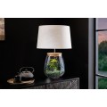 Stylov&aacute; skleněn&aacute; stoln&iacute; lampa Clasico s nohou v podobě průsvitn&eacute; n&aacute;doby s v&aacute;lcov&yacute;m b&eacute;žov&yacute;m st&iacute;n&iacute;tkem 60 cm