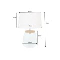 Stylov&aacute; skleněn&aacute; stoln&iacute; lampa Clasico s nohou v podobě průsvitn&eacute; n&aacute;doby s v&aacute;lcov&yacute;m b&eacute;žov&yacute;m st&iacute;n&iacute;tkem 60 cm