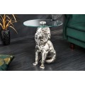 Designový art deco příruční stolek Tierra Glam s kulatou skleněnou deskou a nohou v podobě stříbrného lva 60 cm