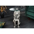 Designový art deco příruční stolek Tierra Glam s kulatou skleněnou deskou a nohou v podobě stříbrného lva 60 cm