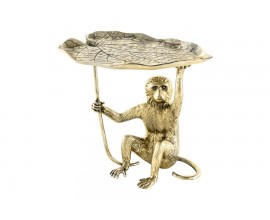 Stylový glamour příruční stolek Monkey se zlatou nohou v podobě opice as deskou v podobě listu v antické zlaté barvě