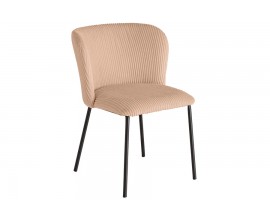 Designov&aacute; j&iacute;deln&iacute; židle Olive v retro stylu s vroubkovan&yacute;m potahem v meruňkov&eacute; barvě s čern&yacute;mi kovov&yacute;mi nožičkami ve skandin&aacute;vsk&eacute;m n&aacute;dechu