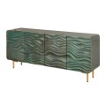 Designový čtyřdveřový art deco obdélníkový příborník Tyrquis z masivního dřeva v tyrkysové barvě se zlatými kovovými nožičkami