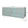 Stylový čtyřdveřový art deco příborník Tyrquis v tyrkysové barvě s vyřezávanými reliéfy a zlatými nožičkami 160 cm