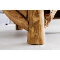 Stylový etno čtvercový masivní konferenční stolek Wild s designem hnědého naplaveného dřeva s povrchovou skleněnou deskou 80 cm