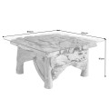 Stylový etno čtvercový masivní konferenční stolek Wild s designem hnědého naplaveného dřeva s povrchovou skleněnou deskou 80 cm