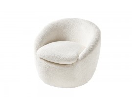 Designové moderní čalouněné otočné křeslo Elain v bílé barvě s bouclé potahem v kulatém tvaru
